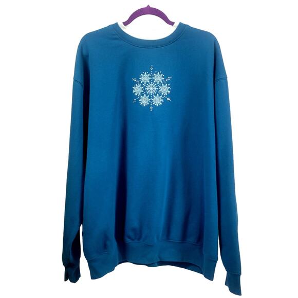 M&C Vintage Double Collar Snowflake Sweatshirt - Teal - Size 2X - Picture 1 of 6